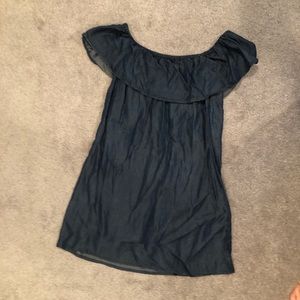 Denim off the shoulder mini dress